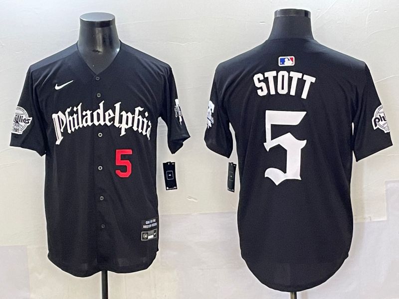 Men 2025 Philadelphia Phillies #5 Stott Black Seventh generation Joint Name Nike MLB Jersey style 2